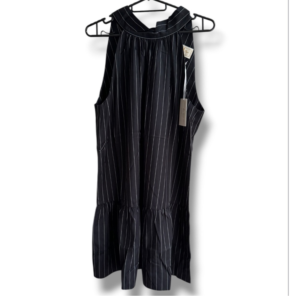 Flora Bea Womens Medium Sleeveless Black Pinstripe Shift Dress Halter Neck